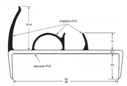 Uszczelka drzwi chłodni PVC 83/85 L-2500 mm, 39-389-01